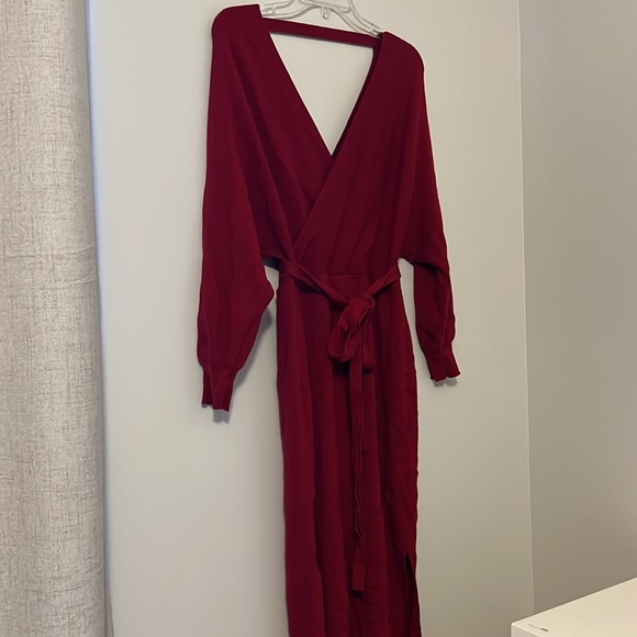 Wine Red Waist Tie Bodycon Maxi Dress - Picture 3 of 7